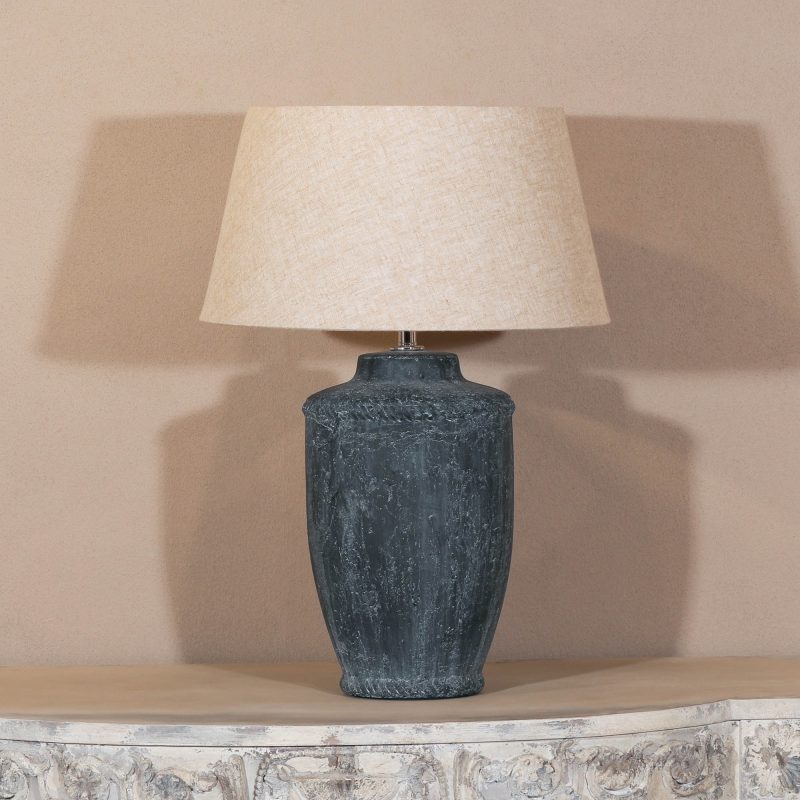 Ostia Aged Ceramic Grey Table Lamp With Shade With Shade UK