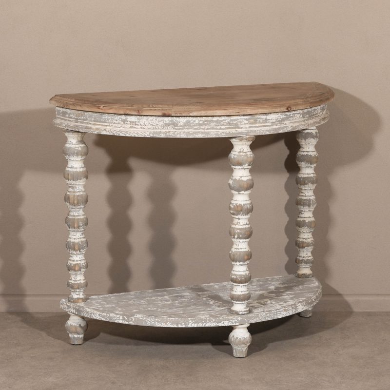 Weathered Fir Wood Half-Moon Console Table with Turned Bobbin Legs Bobbin Legs UK