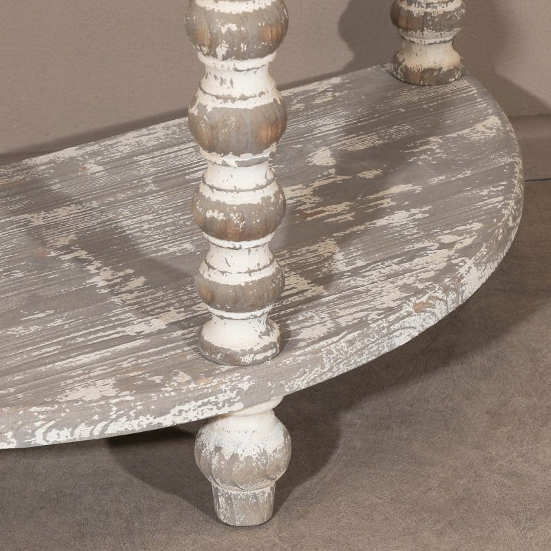 Weathered Fir Wood Half-Moon Console Table with Turned Bobbin Legs Bobbin Legs UK