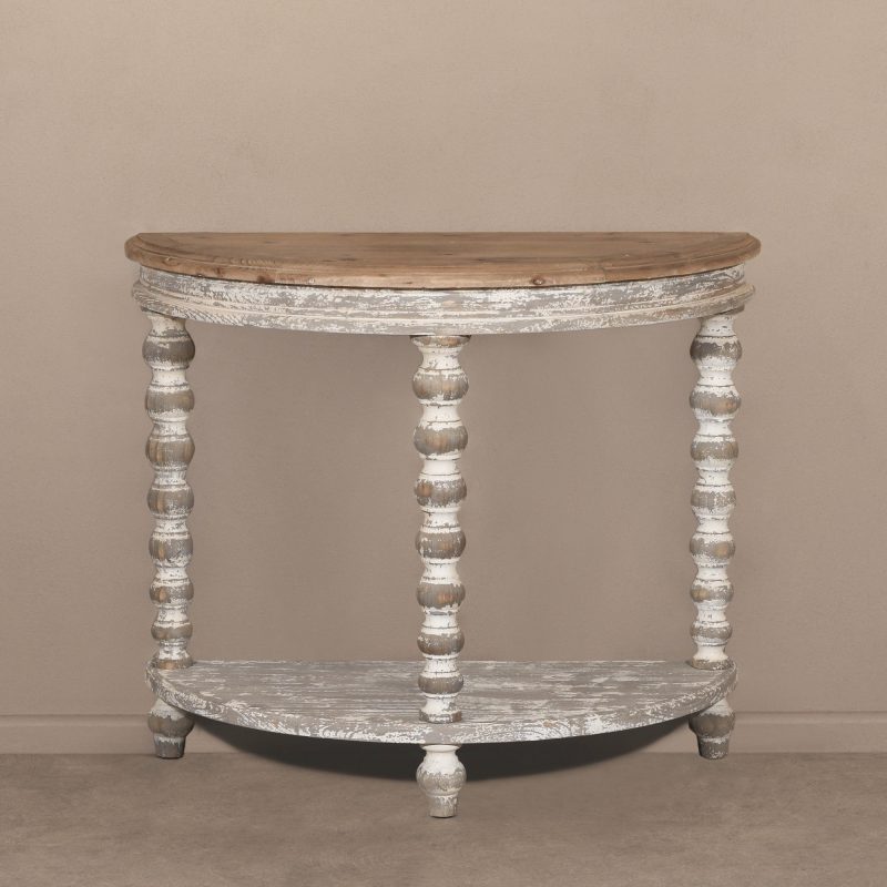 Weathered Fir Wood Half-Moon Console Table with Turned Bobbin Legs Bobbin Legs UK
