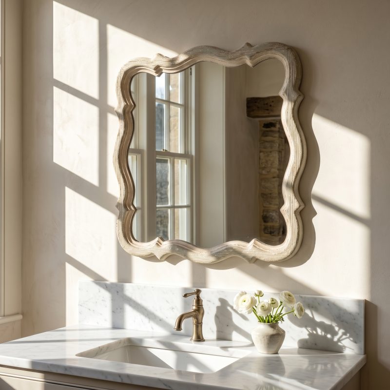 Fontenay Distressed Wood Scalloped 75cm Wall Mirror Wall Mirror UK