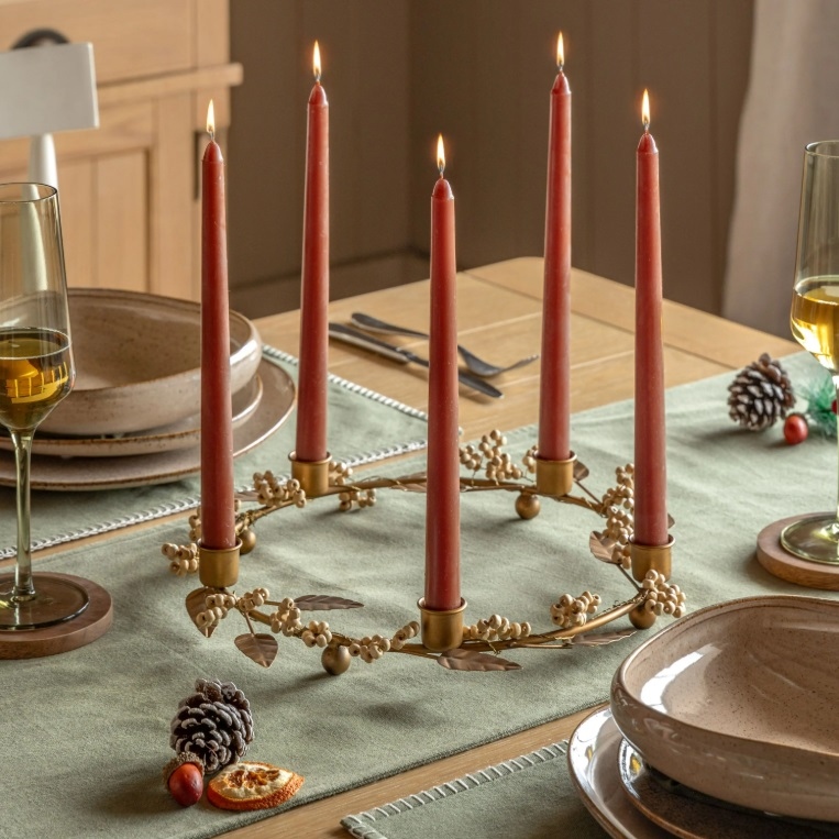 Noel 5 Candle Gold Holly Candelabra Holly Candelabra UK