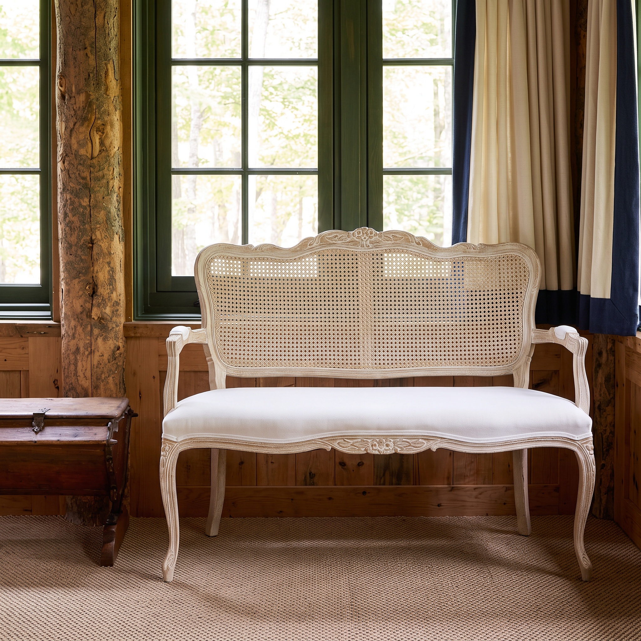 Audeleine French Style Rattan Loveseat in Natural Linen and Birch and Birch UK