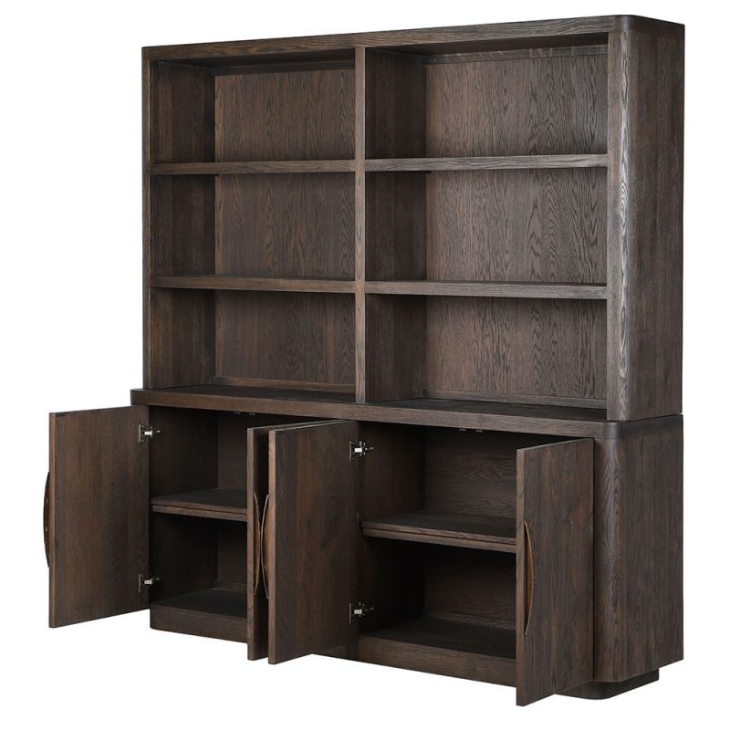 Smoked Dark Oak 4-Door Grand Library Bookcase & Cabinet & Cabinet UK