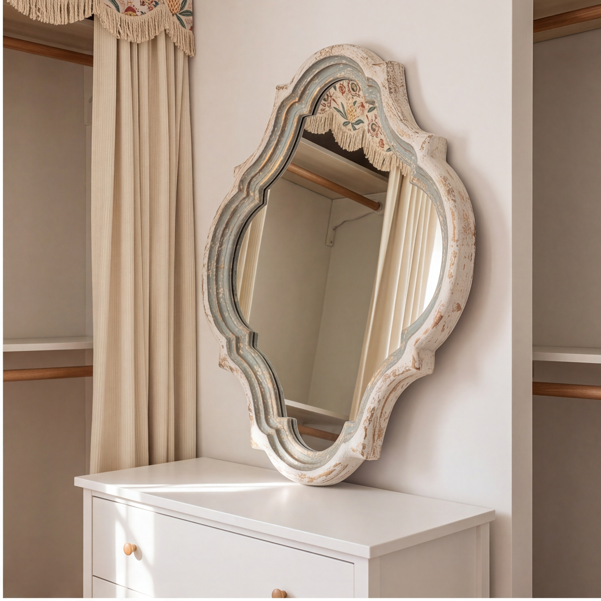Fontenay Distressed Wood Quatrefoil Arch Wall Mirror Wall Mirror UK