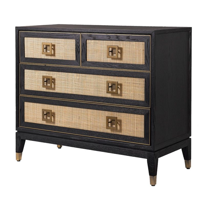 Noir Oak & Woven Cane Chest Of Drawers Of Drawers UK