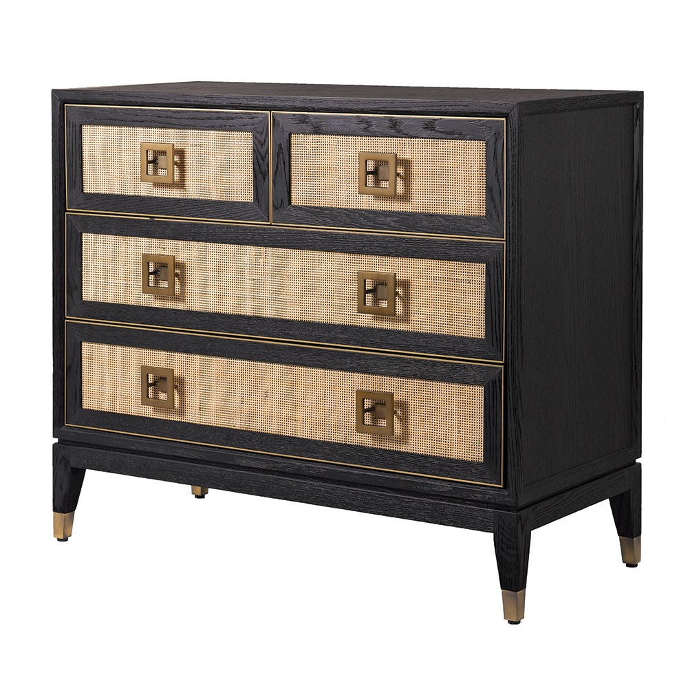Noir Oak & Woven Cane Chest Of Drawers Of Drawers UK
