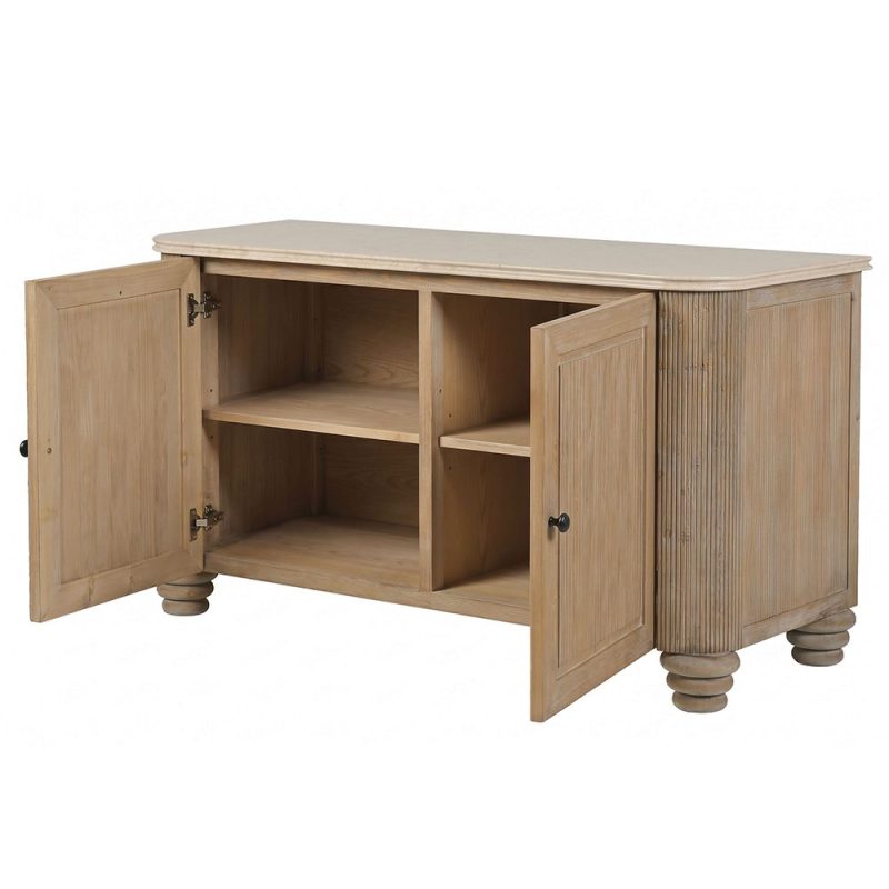 Weathered Ribbed Pine Large Cupboard With Stone Top Stone Top UK