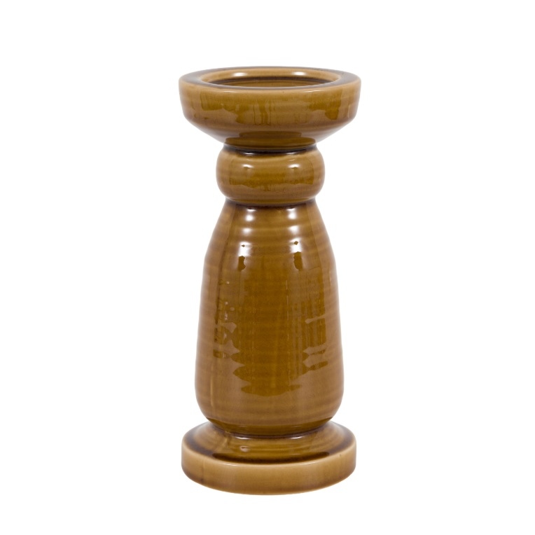 Winter Hearth Amber Crackle Glaze Candlestick - Large - Large UK