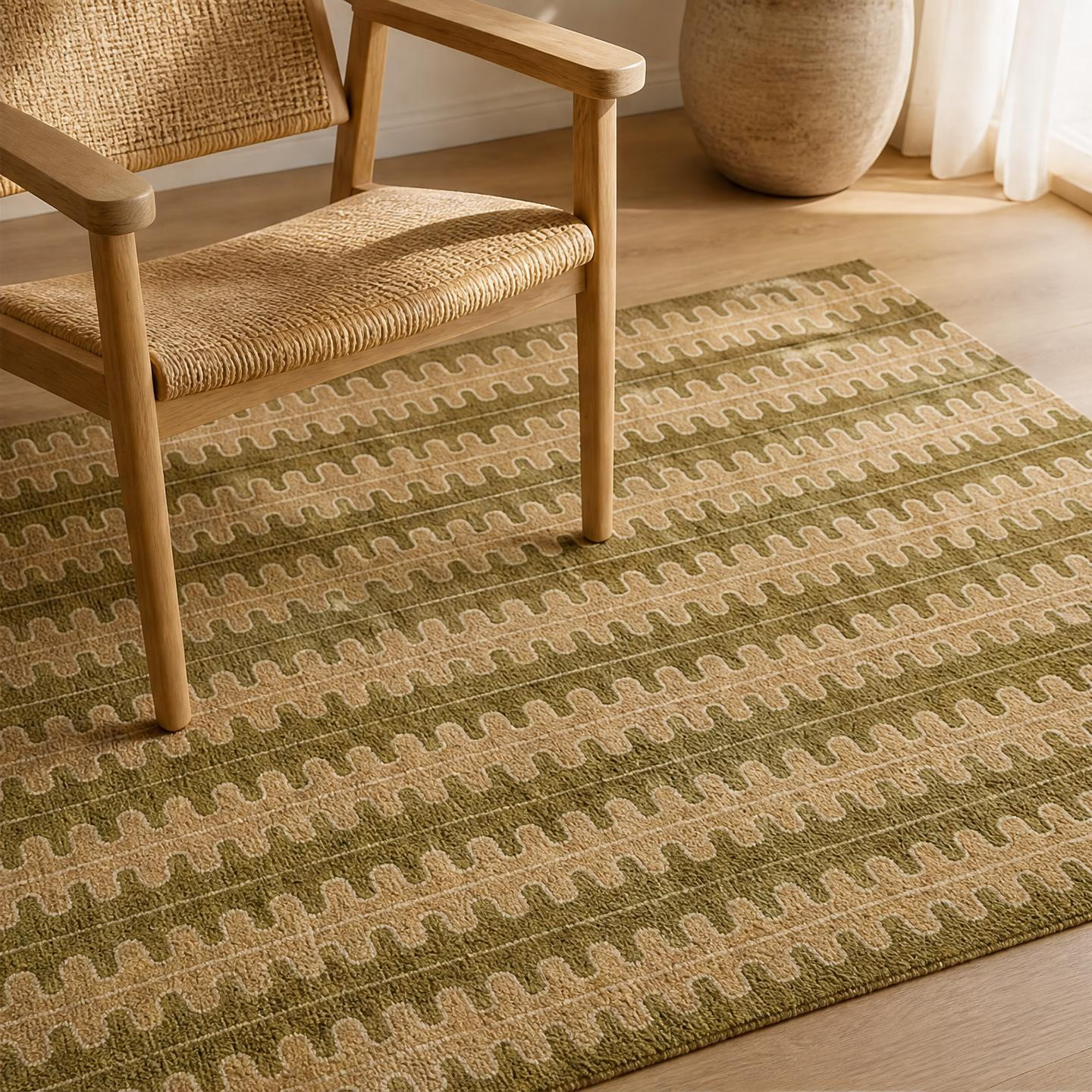 Verdant Arch Hand-Tufted Wool Rug in Olive - Large - Large UK