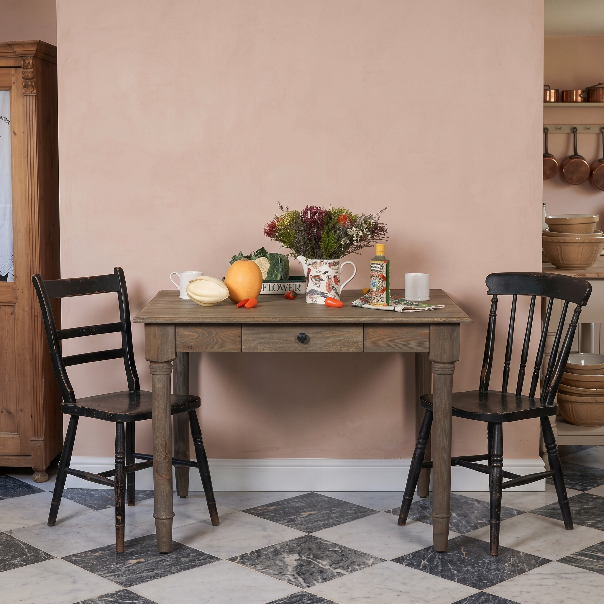Sylvan 110cm Square Reclaimed Pine Dining Table with Drawer with Drawer UK