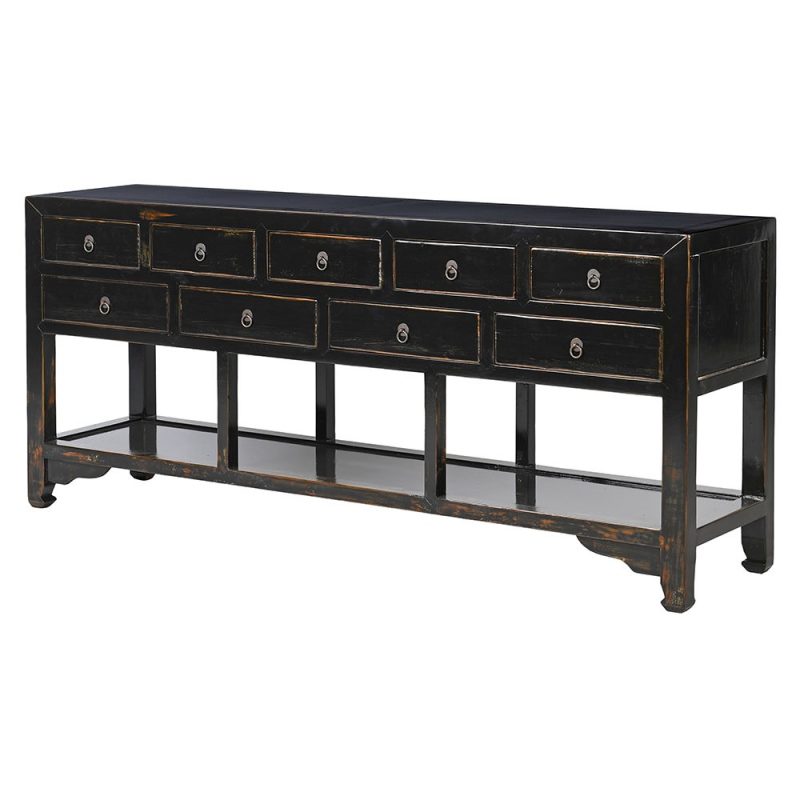 Dynasty Distressed Black Oriental 190cm Sideboard 190cm Sideboard UK