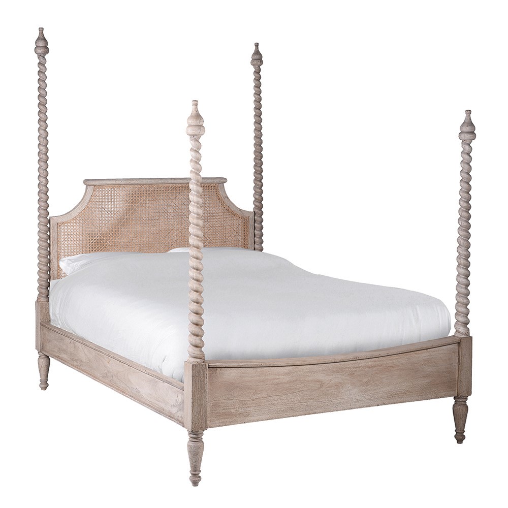 Rattan 5ft Fabienne Acacia Carved Rustic Four Poster Bed Poster Bed UK