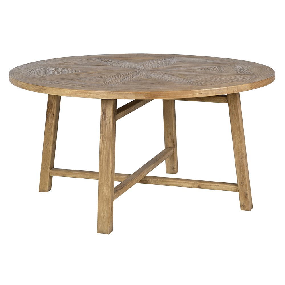 Rustic Compass Star Parquet 150cm Round Dining Table Dining Table UK