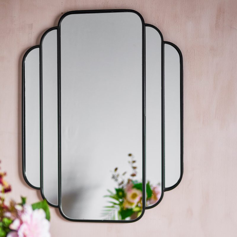 Tiered Black Frame Art Deco Iron Wall Mirror Wall Mirror UK