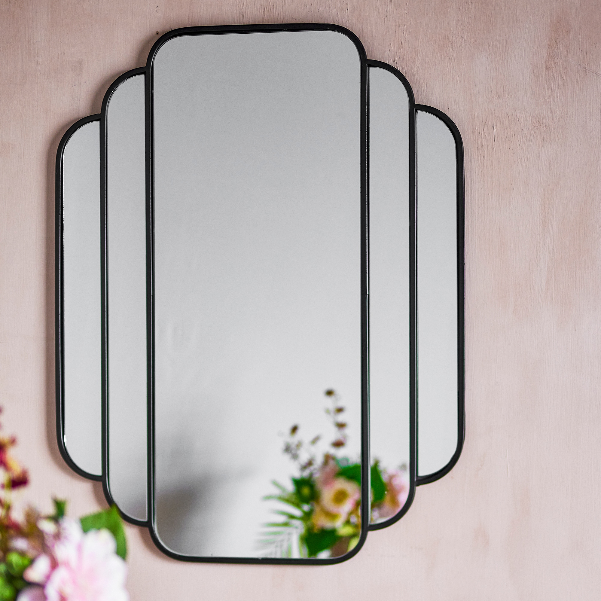 Tiered Black Frame Art Deco Iron Wall Mirror Wall Mirror UK