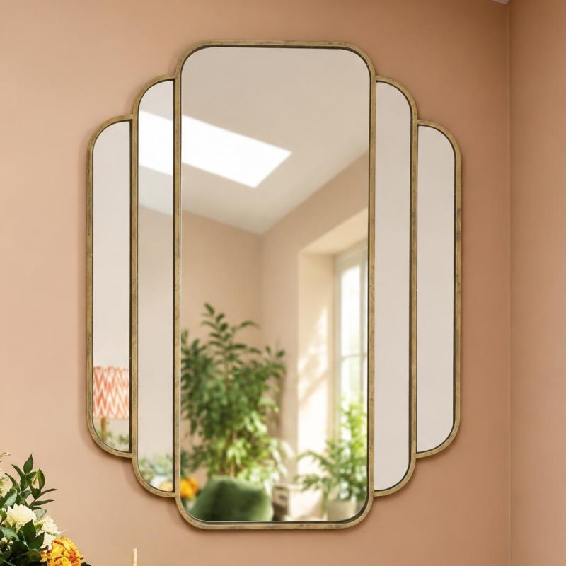 Tiered Brass Finish Frame Art Deco Iron Wall Mirror Wall Mirror UK